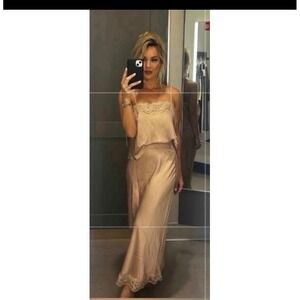 A New Day Slip Skirt Womens XXL Rose Gold NWT Satin Lace Midi Hammered Texture